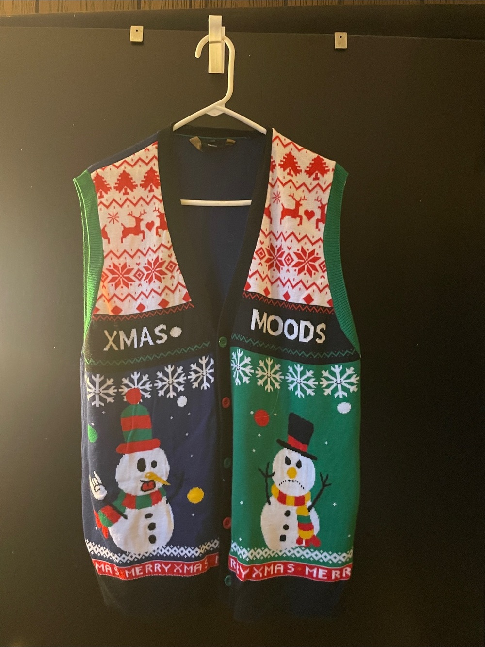 Festive Green & Navy 'Xmas Moods' Snowman Holiday Vest